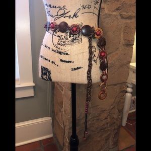 Brown and red beaded wrap belt